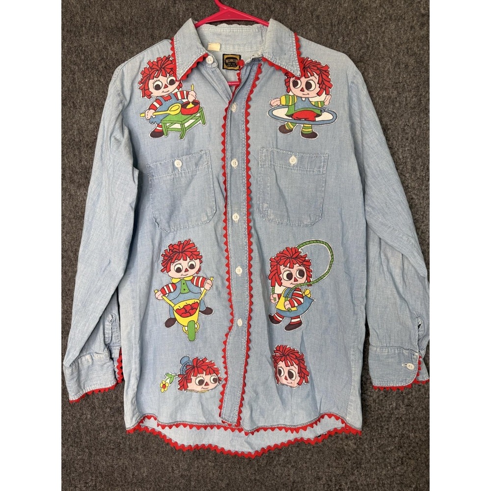 Washington Dee Cee Button Up Shirt Womens L Blue Vintage Raggedy Ann Chambray